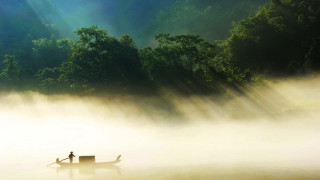 Man in boat lake foggy - the boat free wallpaper