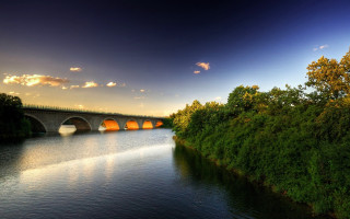 Bridge river trees sunset mountains - arlington nelson lindenmuth free wallpaper for desktop