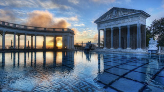 Large pool statue neoclassical architecture - symmetrical free wallpaper