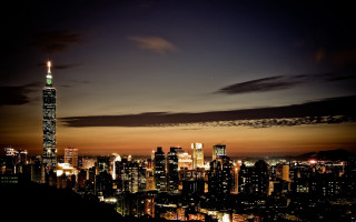 City skyline night tower lake - dong yuan free wallpaper