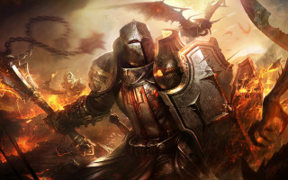 Knight battle flames demon armor - a sword and a shield free wallpaper