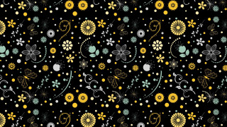 Black background yellow blue flowers - generative free wallpaper for desktop