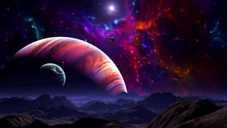Colorful space planets stars moon 3 - a distant star in the foreground free wallpaper