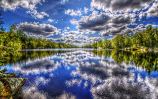 Lake forest sky reflection impressionist - bob ross free wallpaper
