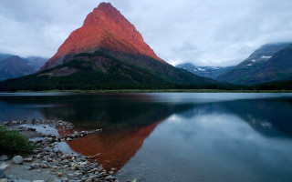 Mountain range reflection lake shore 2 - christo free wallpaper