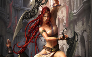 Red haired woman sword ruins 2 - her hand and a sword free wallpaper for desktop