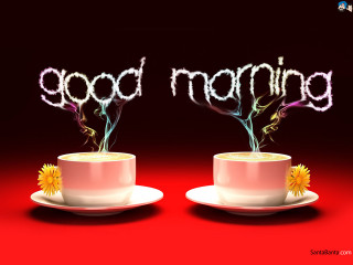 Coffee cups flowers good morning - the word good morning free wallpaper