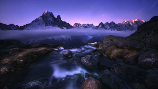 Mountain stream night purple sky - a stream free wallpaper