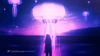 Jellyfish ocean silhouette synthwave night - a jellyfish free wallpaper