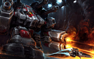 Large robot fire battle embers - a gun free wallpaper