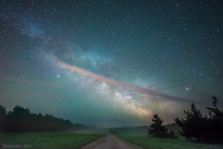 Road starry sky beam night - free airplane wallpaper