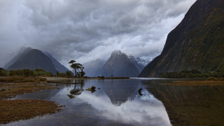 Mountain lake clouds sunset person - derold page free wallpaper for desktop