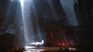 Fantasy waterfall plane man rock - chris cold free wallpaper