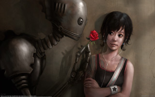 Woman robot rose fantasy cyberpunk - a robot holding free wallpaper
