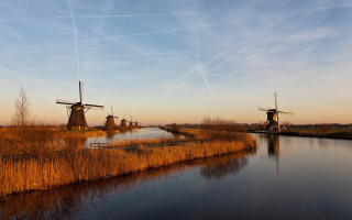 River windmills clouds flemish landscape - flemish free wallpaper for desktop