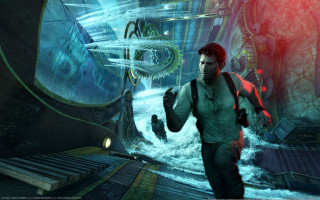 Man white shirt red backpack - free sci-fi wallpaper for desktop