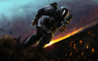 Space suit flying fire weapon - a man in a space suit free wallpaper