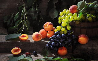 Fruit basket stilllife photorealism food - the table next free wallpaper