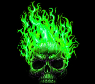 Skull green flames head eyes - shock art free wallpaper