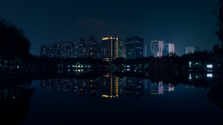 Cityscape night lake reflection architecture - reflective free wallpaper for desktop