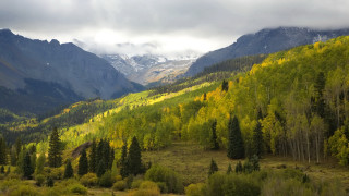 Mountain range forest clouds lake - bob thompson free wallpaper