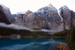 Mountain lake forest fog trees - a lake free wallpaper