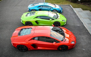 Three colored cars parking lot 5 - free cars wallpaper