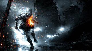 Futuristic man running city fire - a dark city free wallpaper