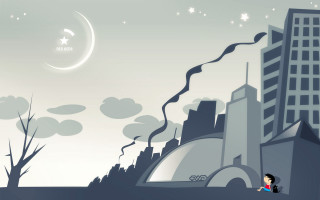 City crescent moon starry night - a crescent moon free wallpaper