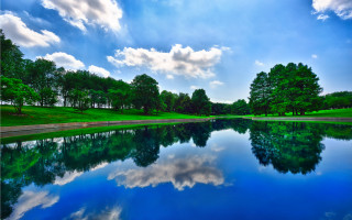 Lake reflection trees clouds sky - a sky free wallpaper for desktop