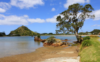 Tree lake mountain sky clouds - the middle of a lake free wallpaper for desktop