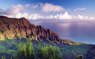Mountain lake clouds green trees - a mountain free wallpaper