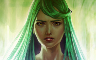 Woman green hair green dress 2 - charlie bowater free wallpaper
