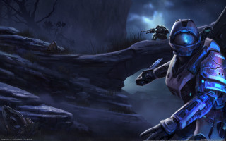 Futuristic soldier glowing forest mecha - a dark forest free wallpaper