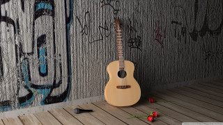 Guitar floor graffiti wall flower - unreal engine 5 free wallpaper
