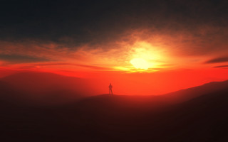 Sunset hill person volumetric lighting - the hill free wallpaper