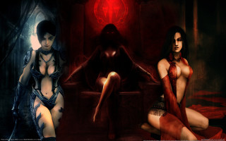 Gothic fantasy two women red - lingerie free wallpaper