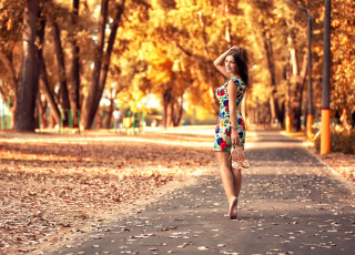 Woman dress park autumn fireworks - a colorful dress free wallpaper