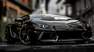 Black sports car street building 3 - open free wallpaper
