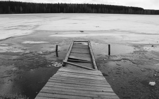 Wooden dock frozen lake forest - ground free wallpaper