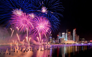 Fireworks cityscape reflection night sky - the background free wallpaper