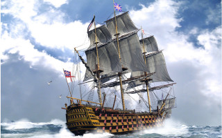 Large sailing ship ocean digital - a flag free wallpaper