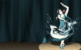 Woman blue dress dancing water 2 - a red flower free wallpaper