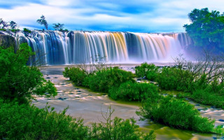 Waterfall side trees blue sky - side and trees free wallpaper