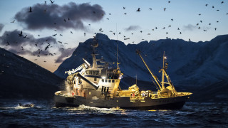 Ecological boat birds mountains sky - a boat free wallpaper for desktop