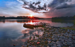 Boat dock lake sunset clouds - adrian zingg free wallpaper