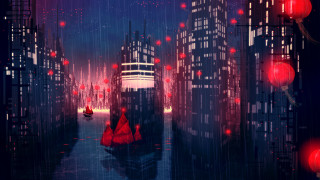 City red umbrella boat night - a red boat free wallpaper