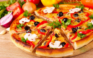 Pizza toppings wooden board autumn - classical free wallpaper