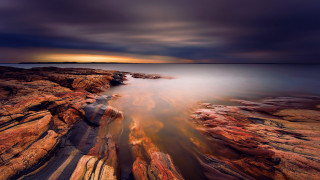 Rocky beach sunset mystical colors 2 - a rocky beach free wallpaper