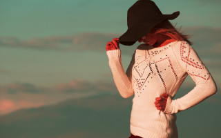 Woman blackhat white sweater red - red pants free wallpaper